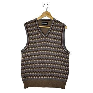 JANTZEN Wool Blend Brown Patterned Sweater Vest Size Large